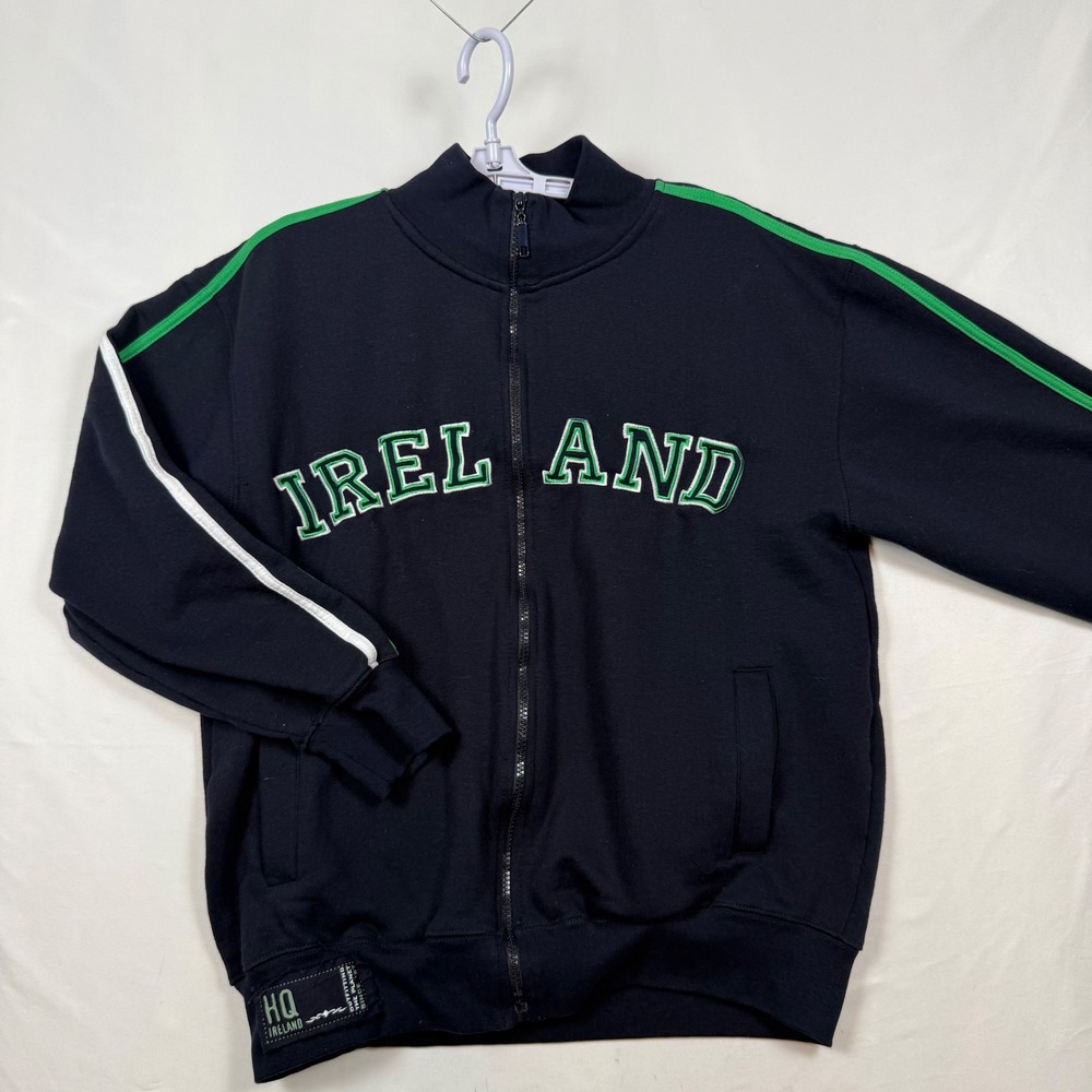 Dolmen Clothing Mens Black Ireland Track Jacket Full Zip Green Stripe Size L